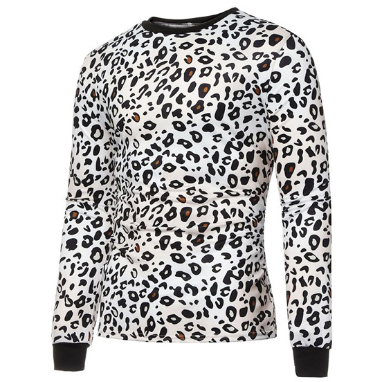 White & Black Leopard Print Full Sleeve T-Shirt