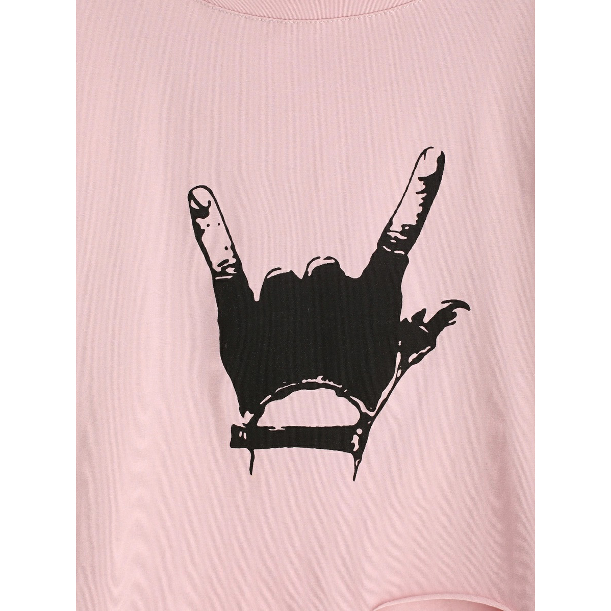 Distressed Hand Gersture Crop Tee