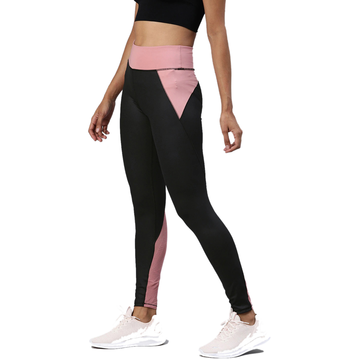 Black & Pink Colorblocked Leggings